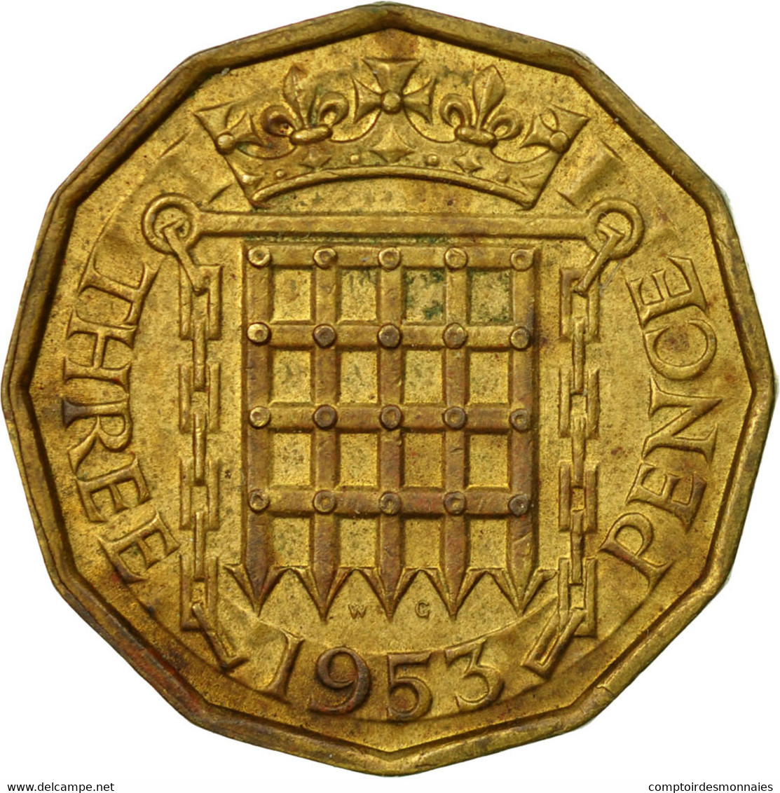Monnaie, Grande-Bretagne, Elizabeth II, 3 Pence, 1953, TB, Nickel-brass, KM:886 - F. 3 Pence