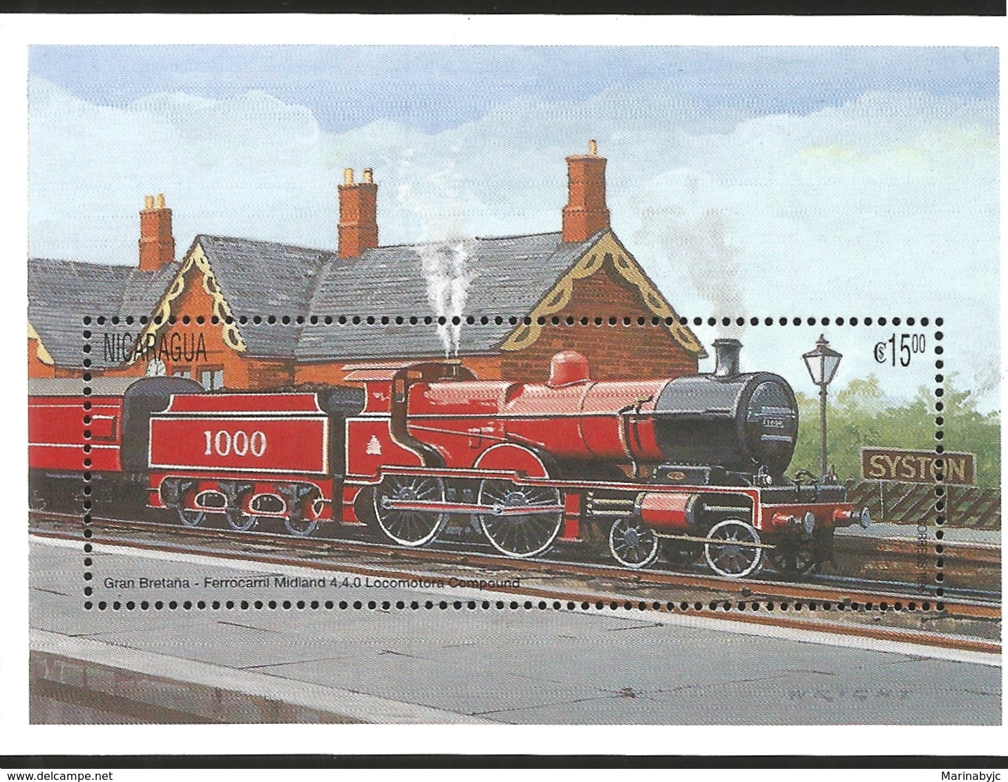 J) 1995 NICARAGUA, GREAT BRITAIN, MIDLAND RAIL 4.4.0 LOCOMOTIVE COMPOUND, SOUVENIR SHEET, MNH - Nicaragua