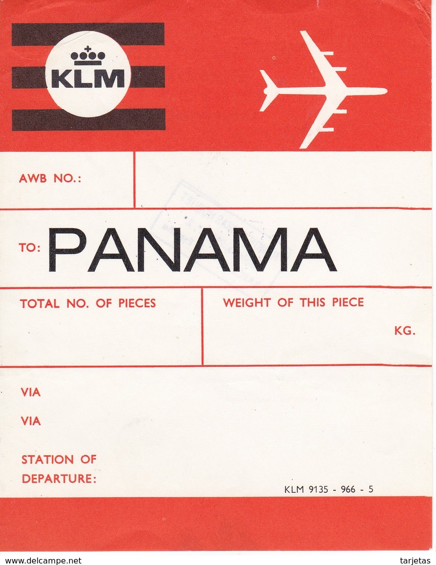 ANTIGUA ETIQUETA DE LA COMPAÑIA AEREA KLM  (AVION-PLANE) PANAMA - Etiquetas De Equipaje