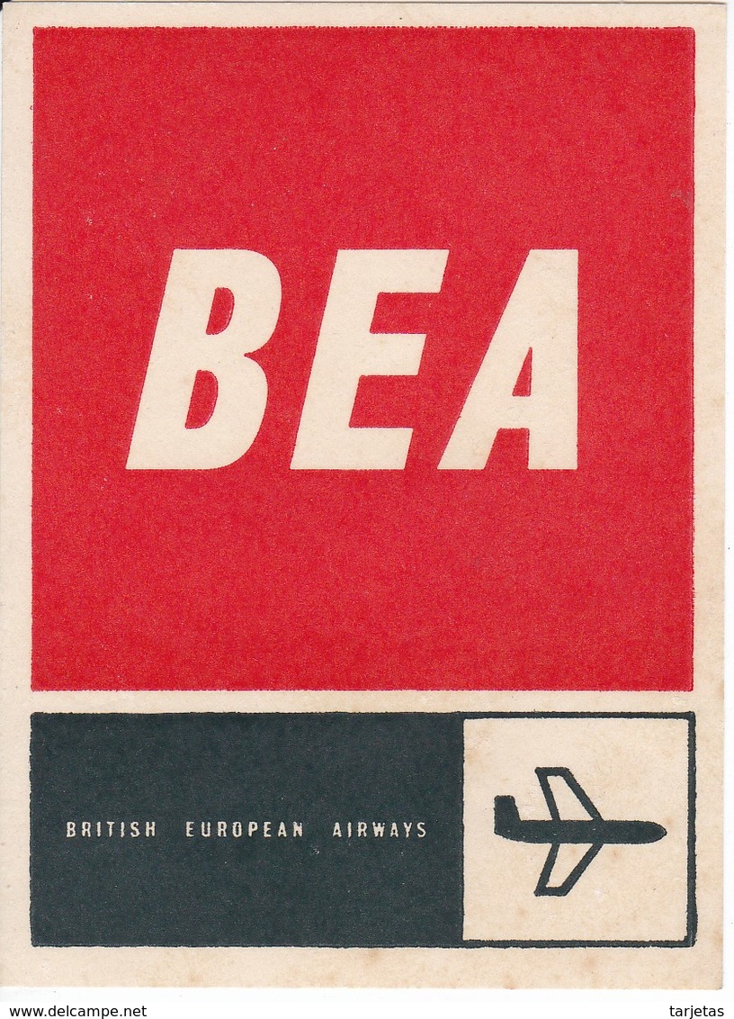 ANTIGUA ETIQUETA DE LA COMPAÑIA AEREA BRITISH EUROPEAN AIRWAYS (AVION-PLANE) BEA - Etiquetas De Equipaje