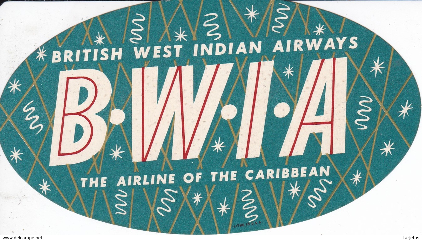 ANTIGUA ETIQUETA DE LA COMPAÑIA AEREA BRITISH WEST INDIAN AIRWAYS  (AVION-PLANE) BWIA - Étiquettes à Bagages