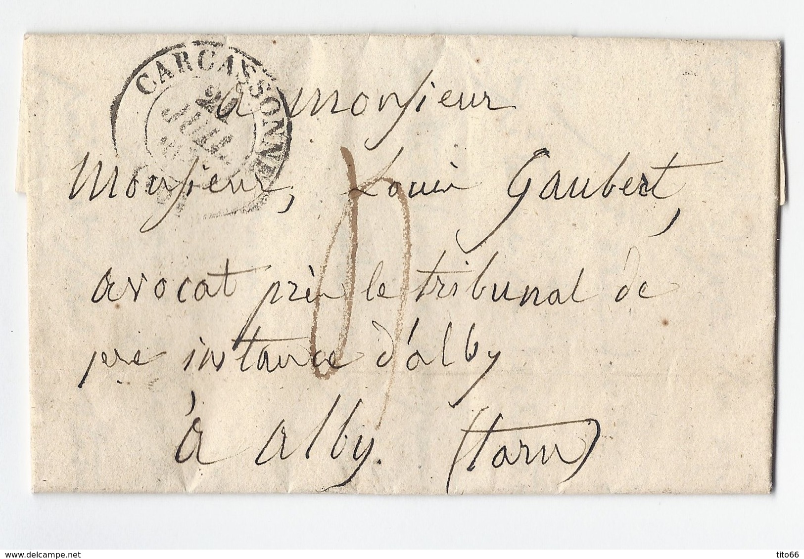 Lettre Avec  Texte De Carcassonne Vers Albi 20 Juillet 1836 - 1801-1848: Précurseurs XIX