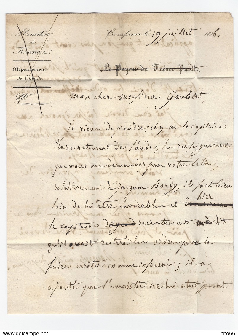 Lettre Avec  Texte De Carcassonne Vers Albi 20 Juillet 1836 - 1801-1848: Precursors XIX