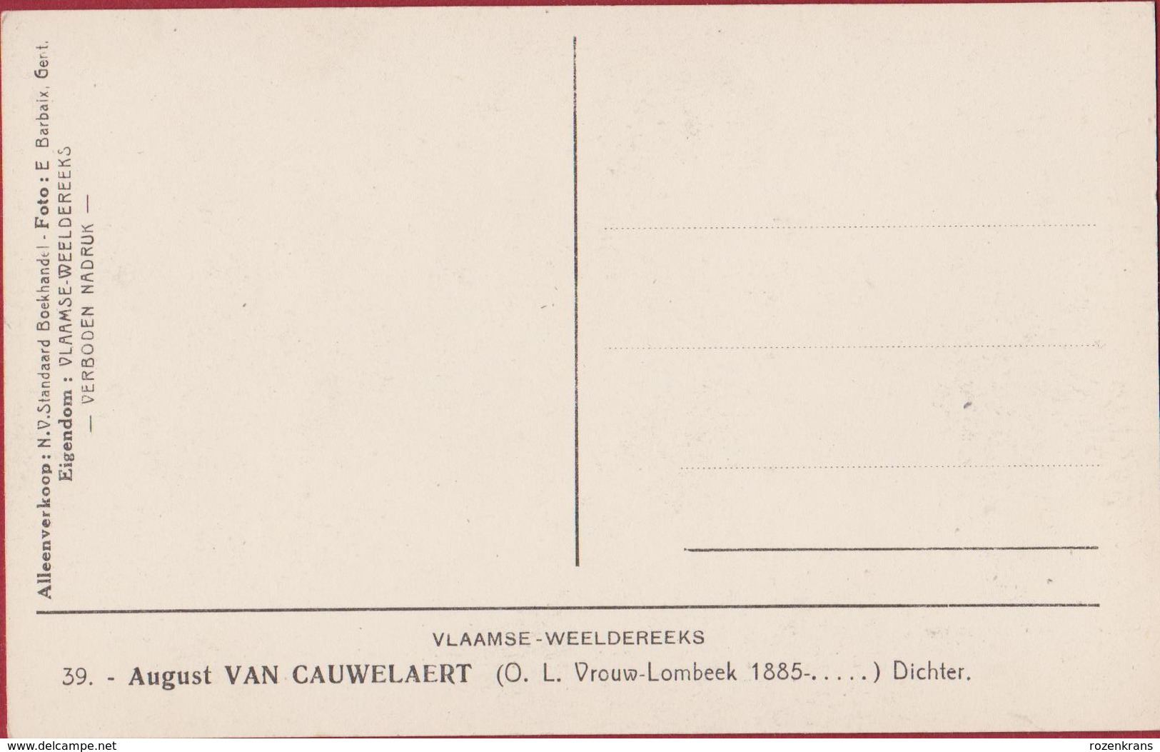 August Van Cauwelaert O.L. Vrouw-Lombeek 1885 Dichter  Schrijver Literatuur Old Postcard Writer Glasses Lunettes - Ecrivains