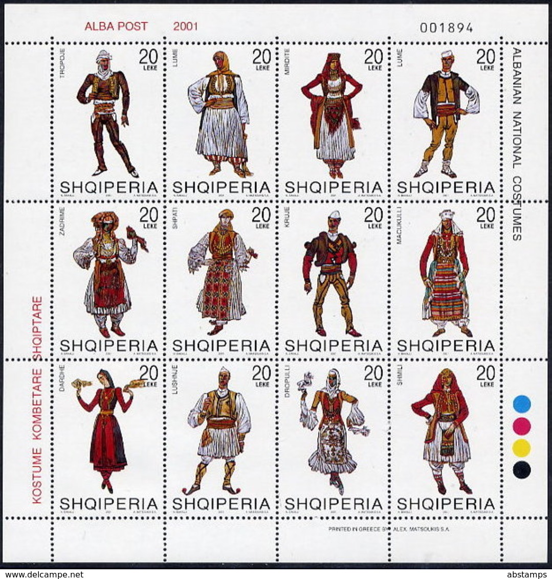 Albania Stamps 2001. National Costumes. Set Sheet. MNH.  Michel 2786-2797 - Albania