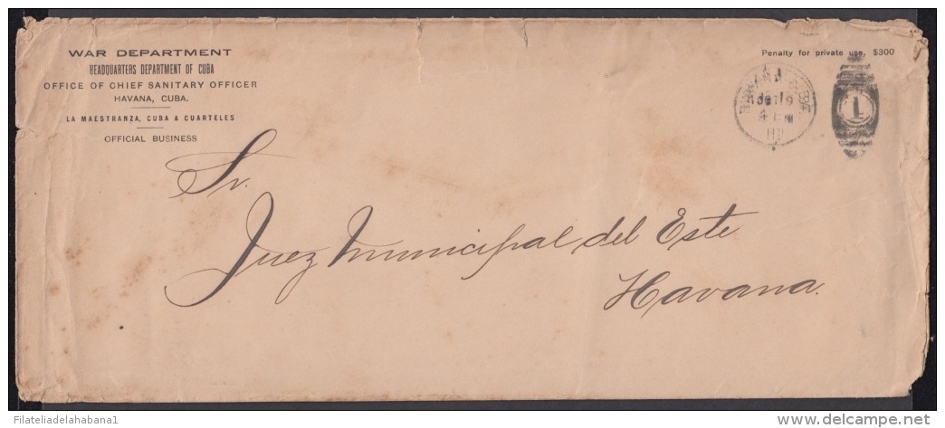 1901-H-15 (LG188) CUBA US OCUPATION. OFFICIAL PENALTY COVER. WAR DEP SANITARY OFFICER. - Lettres & Documents