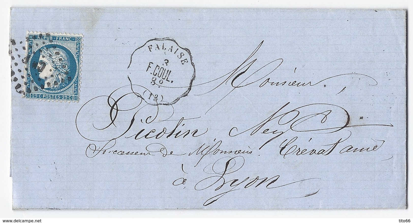 Lettre Cérès N° 60 De Guibray Vers Lyon 3 Mars 1874 TAD Convoyeur Station Falaise - 1849-1876: Classic Period