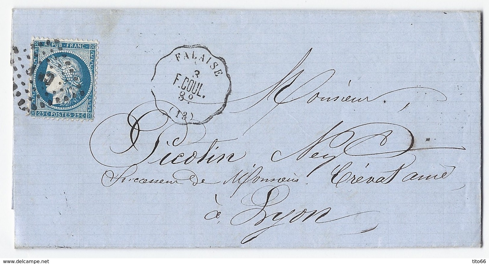 Lettre Cérès N° 60 De Guibray Vers Lyon 3 Mars 1874 TAD Convoyeur Station Falaise - 1849-1876: Période Classique