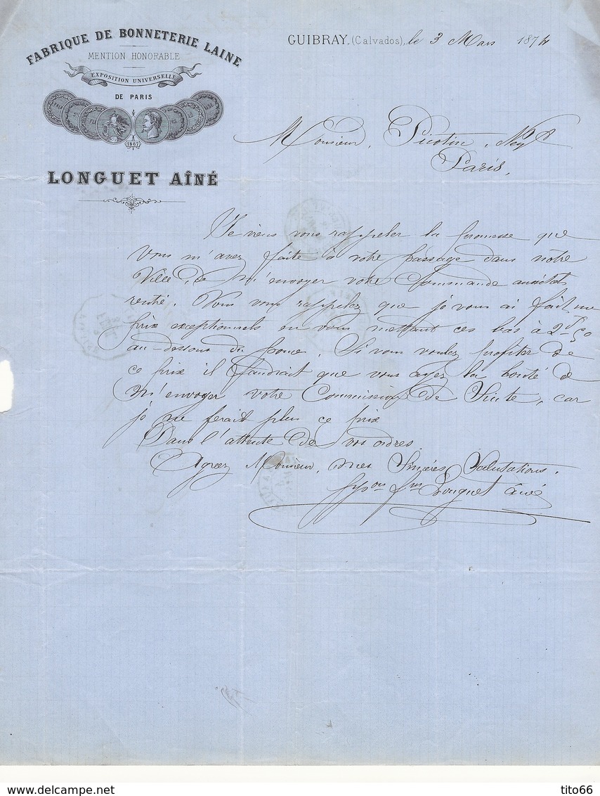 Lettre Cérès N° 60 De Guibray Vers Lyon 3 Mars 1874 TAD Convoyeur Station Falaise - 1849-1876: Classic Period