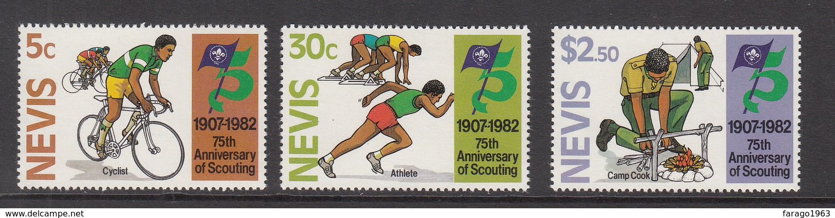 1982 Nevis Scouting Bicycles Complete Set Of 3  MNH - St.Kitts E Nevis ( 1983-...)