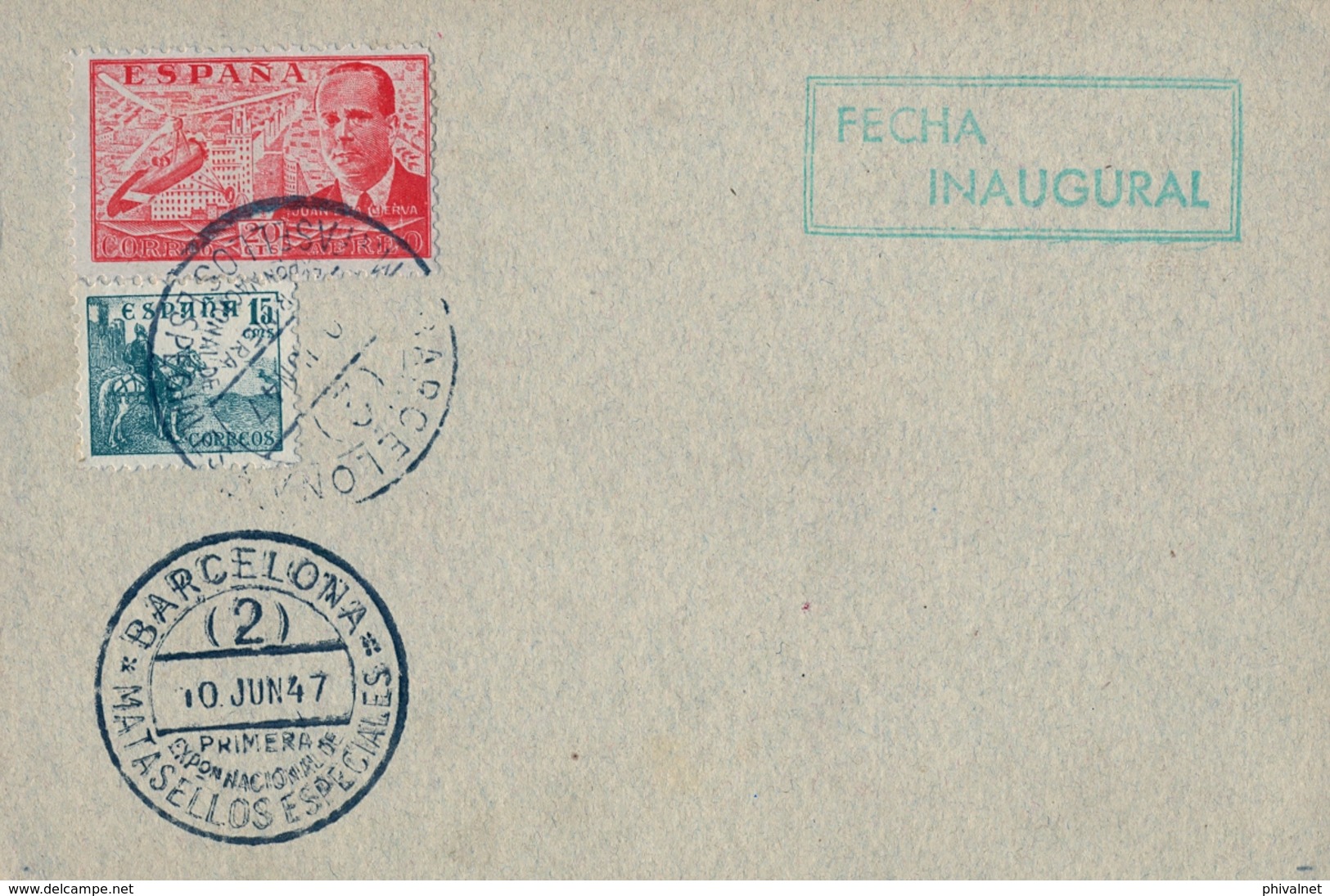 1947, TARJETA CON MATASELLOS ESPECIAL , BARCELONA - PRIMERA EXPOSICIÓN NACIONAL DE MATASELLOS ESPECIALES - Brieven En Documenten