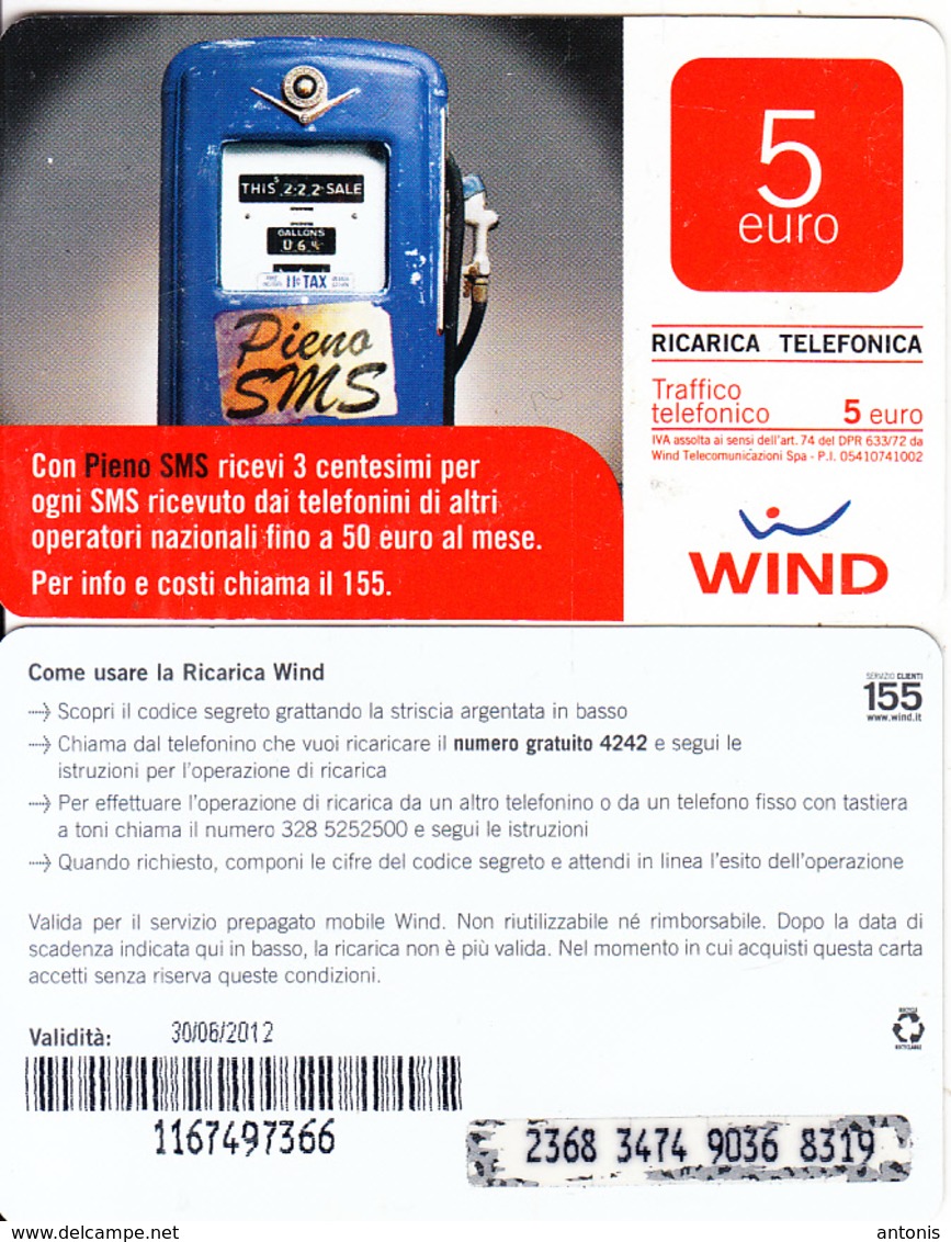 ITALY - Pieno SMS, WIND Prepaid Card 5 Euro, Exp.date 30/06/12, Used - GSM-Kaarten, Aanvulling & Voorafbetaald