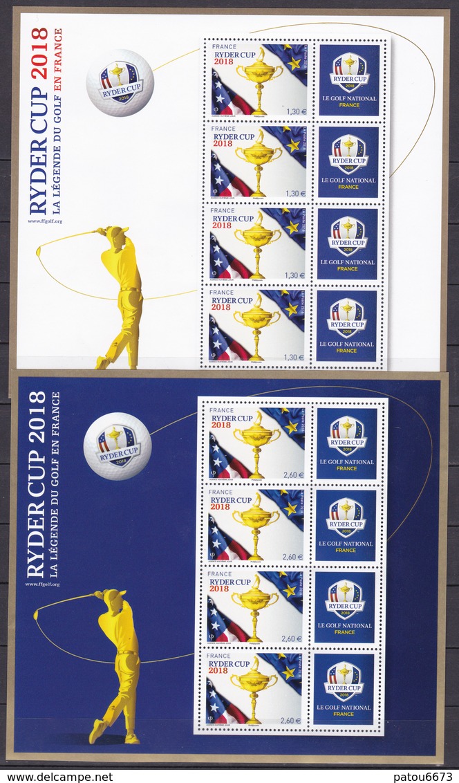 FRANCE 2018 Ryder Cup Sport Golf Bloc 2 Souvenir Sheets MNH** Luxe Sold Out Epuise - Souvenir Blocks & Sheetlets