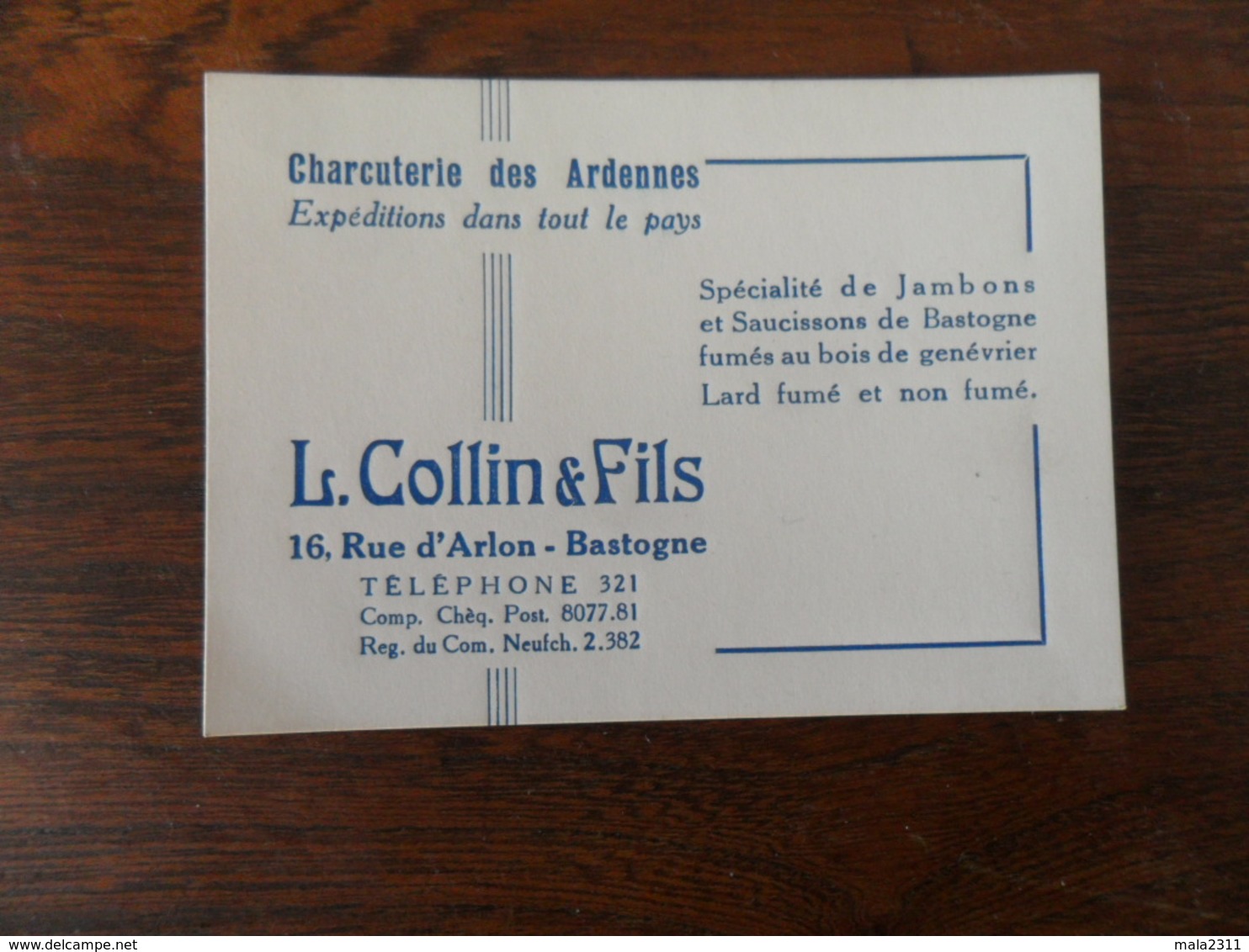 CV /    CHARCUTERIE DES ARDENNES  / L. COLLIN & FILS /BASTOGNE - Cartes De Visite