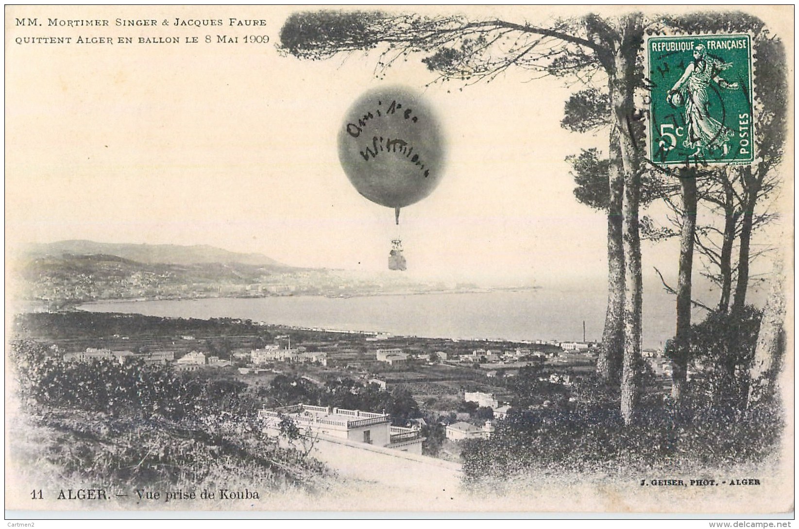 MM. MORTIMER SINGER &sect; JACQUES FAURE QUITTENT ALGER EN BALLON 8 MAI 1909 MONTGOLFIERE AVIATION 1900 - Montgolfières