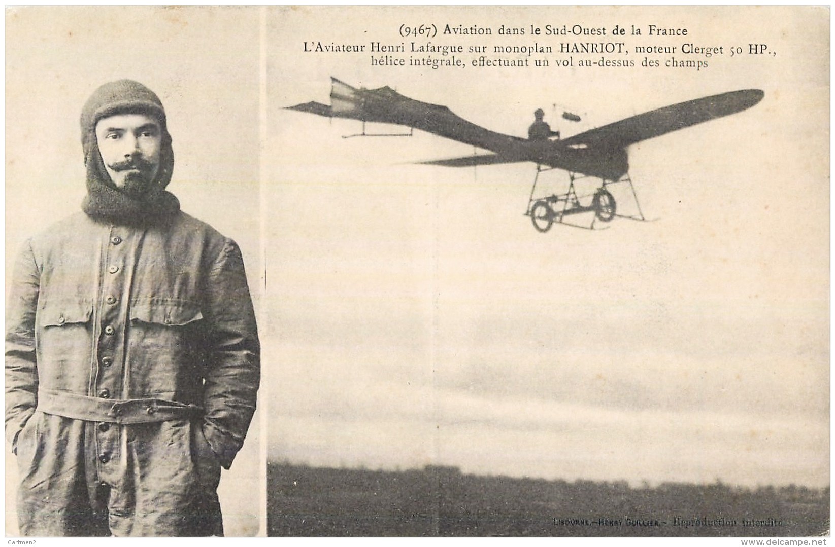 AVIATEUR HENRI LAFARGUE MONOPLAN HANRIOT SUD-OUEST AVIATION - Aviateurs