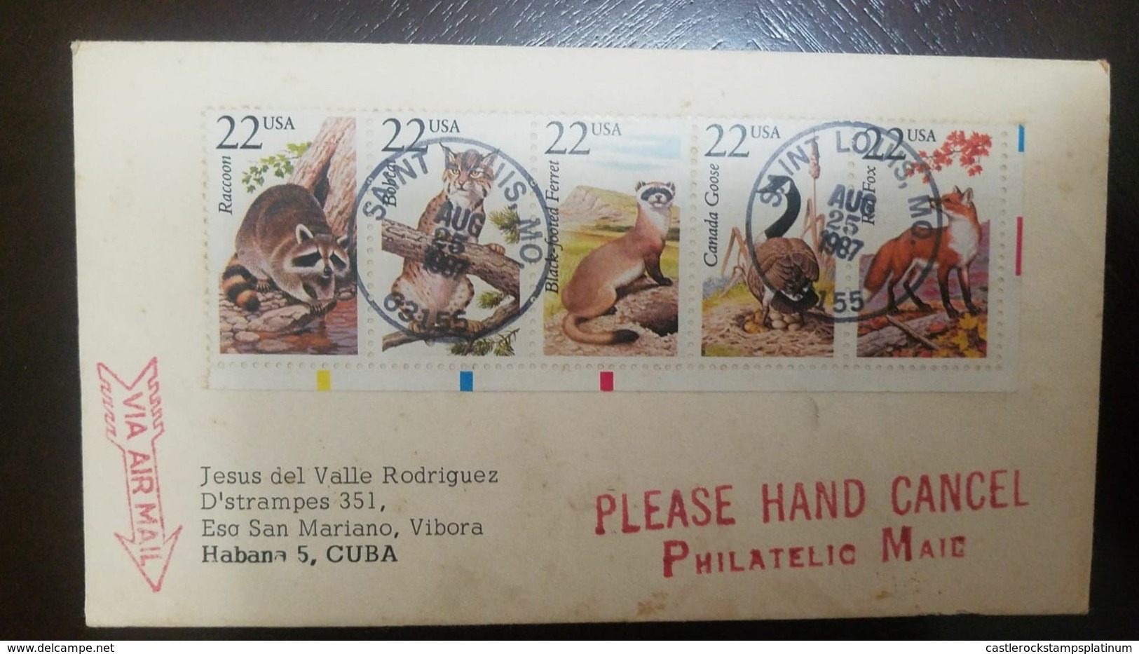 L) 1987 UNITED STATES, ANIMALS, RACCOON, BOBCAT, RED FOX, CANADA GOOSE, BLACK FOOTED FERRET, AIRMAIL, CIRCULATED COVER - Altri & Non Classificati