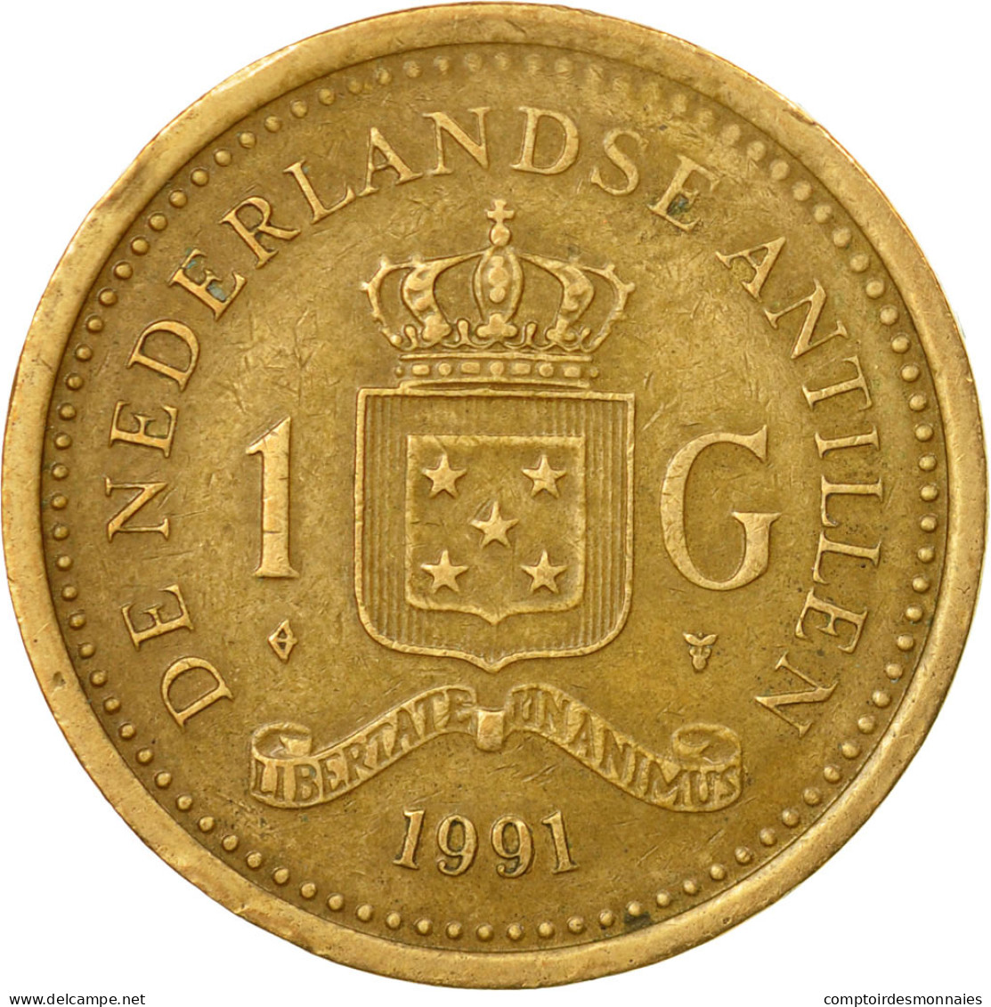 Monnaie, Netherlands Antilles, Beatrix, Gulden, 1991, TB+, Aureate Steel, KM:37 - Antilles Neérlandaises