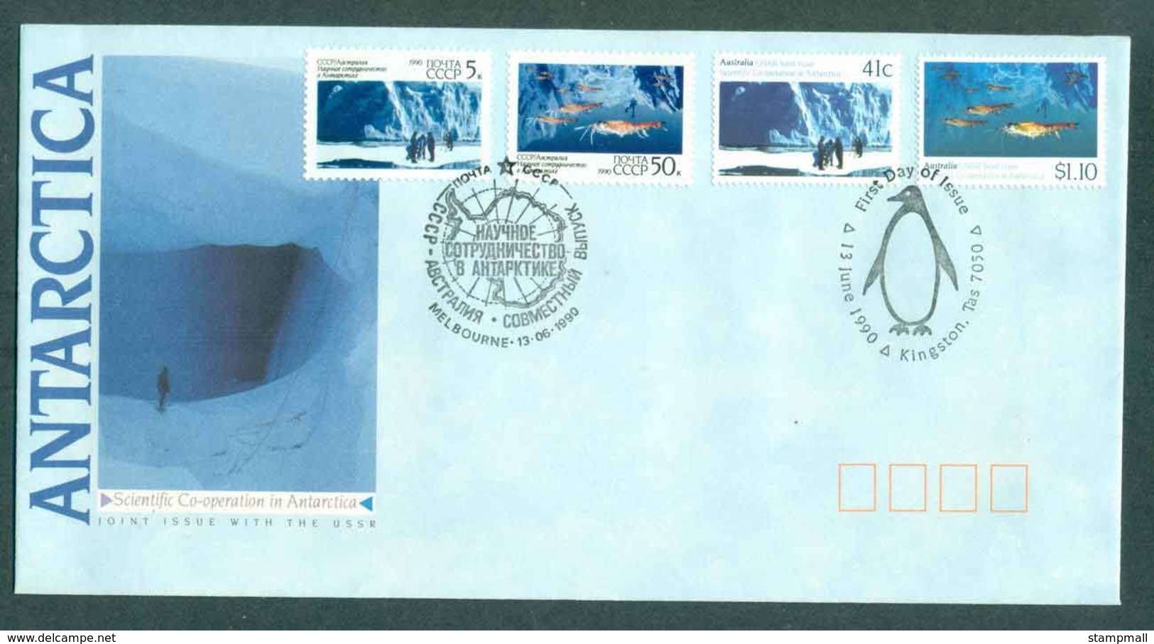 AAT 1990 Scientific Co-operation In Antarctica + USSR Stamps, Melbourne/Kingston TAS FDC Lot51037 - Other & Unclassified