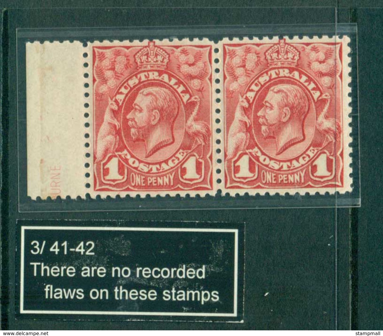 Australia 1913 1d Red Engraved Pl.3 Part Imprint Pair, Light Gum Tones, MUH Lot28137 - Neufs