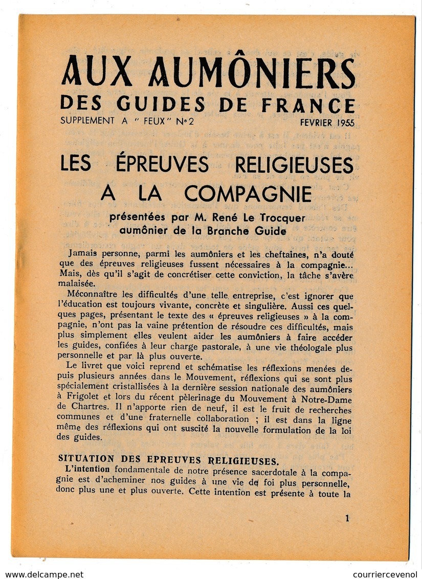 SCOUTISME - Aux Aumôniers Des GUIDES DE FRANCE - L'Aumônier Et Le Camp Mai 1955 + Epreuves Religieuses... - Scouting