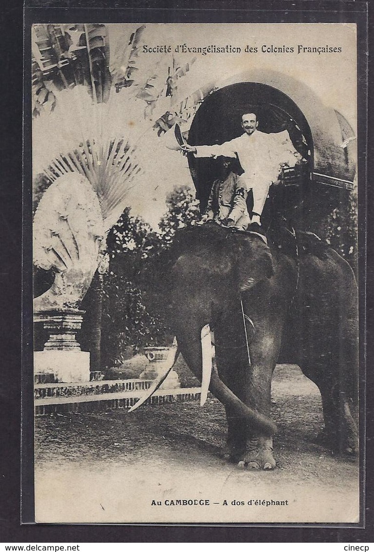 CPA CAMBODGE - Au Cambodge - A Dos D'Eléphant SUPERBE GROS PLAN Personnage Sur Eléphant + TB Oblitération 1909 - Cambodia