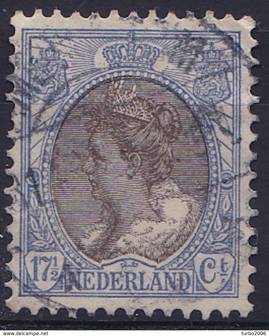 1899 Koningin Wilhelmina 17½ Cent Blauw / Zwart Met Verschoven Medaillon NVPH 67 A - Gebruikt