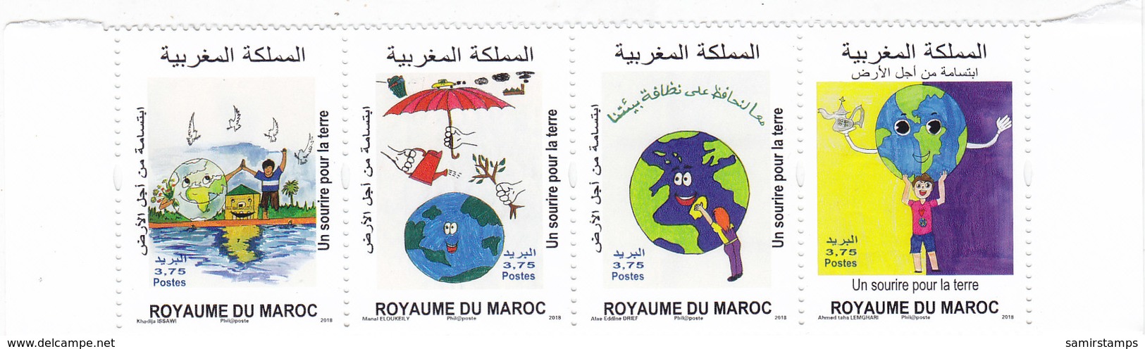 Morocco New Issue 2018, SMILE FORN EARTH ,strip Of 4 Stamps MNH - Complete Set - SKRILL PAYMENT ONLY - Morocco (1956-...)
