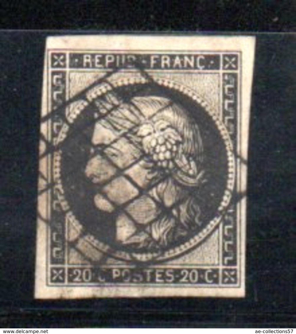 France / N 3 / 20 Centimes Noir / Oblitéré / Côte 65 € - 1849-1850 Cérès