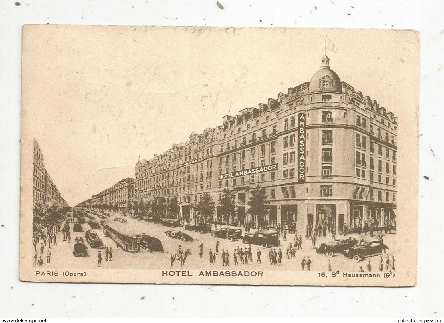 Cp, Hôtel & Restaurants, 75, Paris , Hôtel AMBASSADOR ,voyagée 1938 , Opéra , 16 Bd Haussmann - Hotels & Restaurants