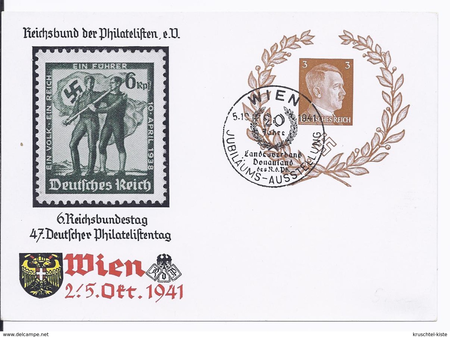 Dt- Reich (000929) Ganzsache P306 Reichsbund Der Philatelisten Wien, Blanco Gestempelt Mit Passenden Sonderstempel Wien - Autres & Non Classés