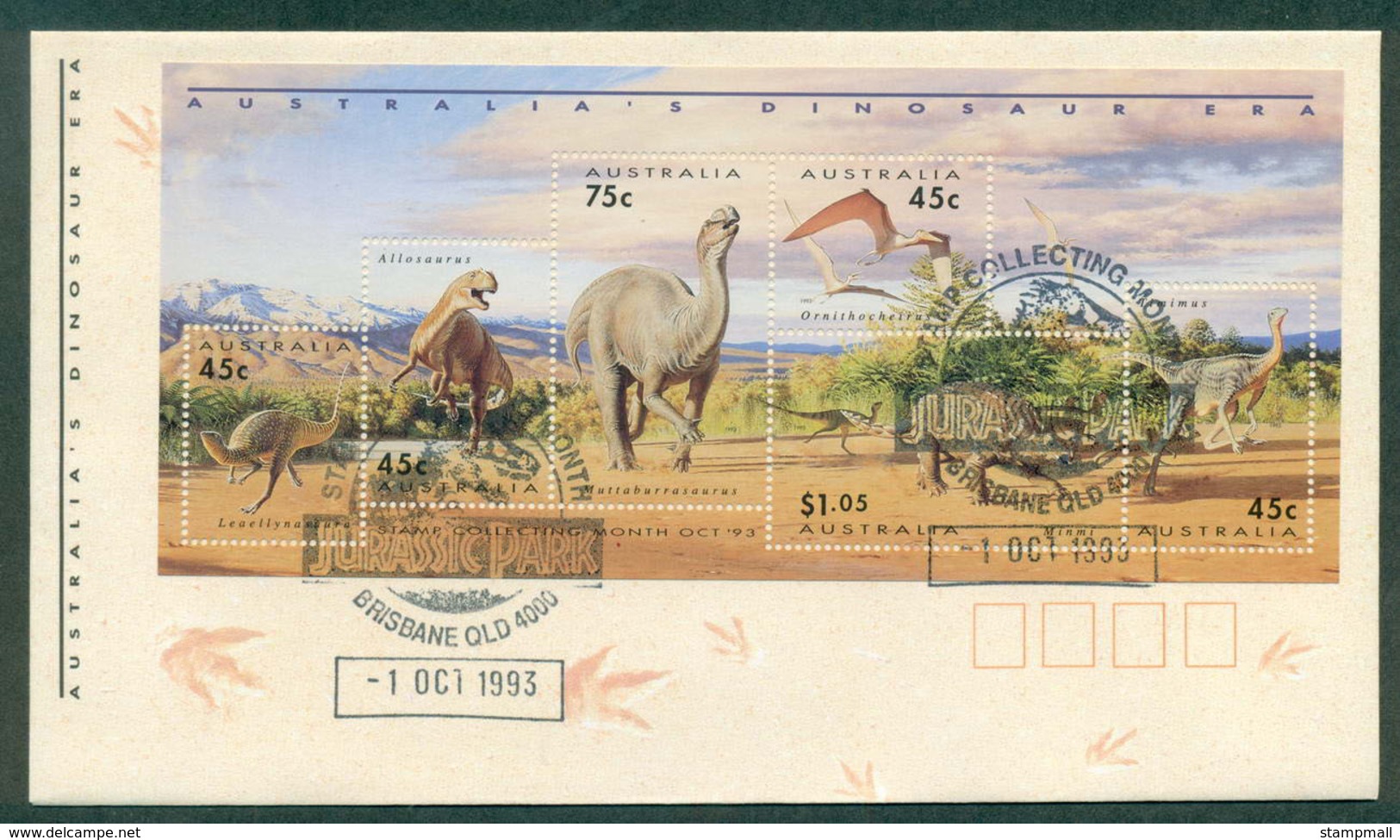 Australia 1993 Dinosaur Era, Jurassic Park, Brisbane FDC Lot52465 - Storia Postale