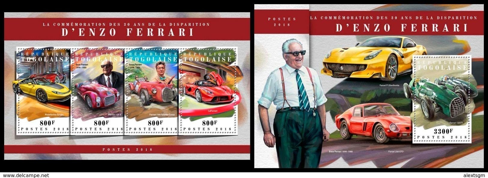 TOGO 2018 - Enzo Ferrari, Cars - Mi 8837-40 + B1552 - Cars