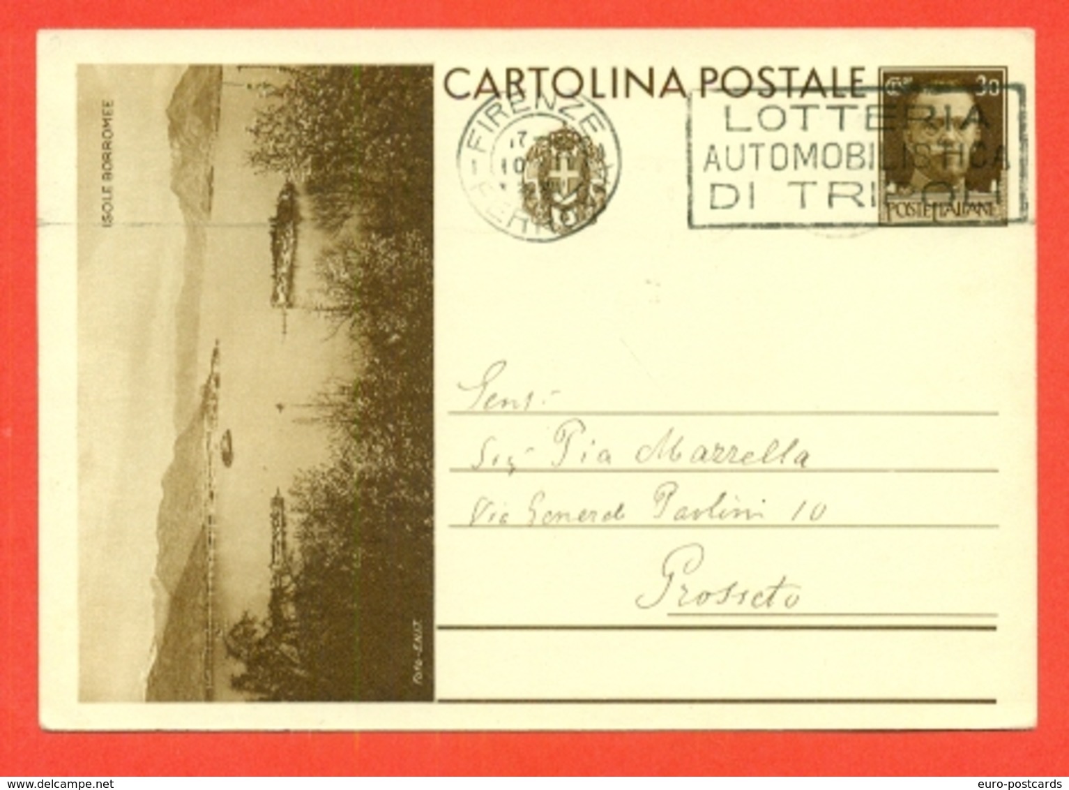 INTERI POSTALI I-CARTOLINE POSTALI-C90/9 - ISOLE BORROMEE - DA FIRENZE PER GROSSETO - Interi Postali