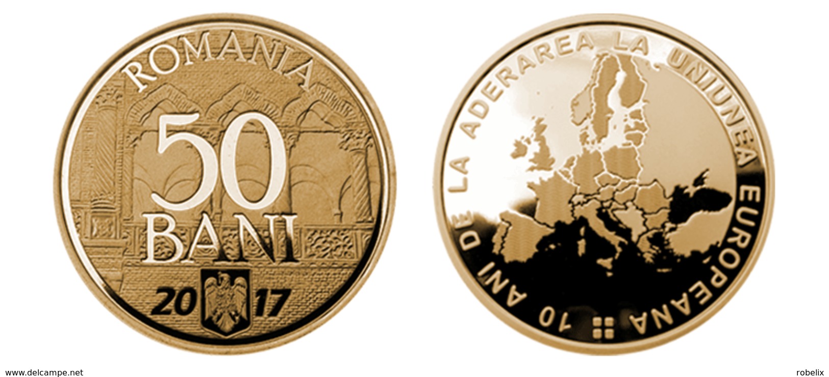 ROMANIA -2017- 3 X 50 BANI COMMEMORATIVE COINS-10 Years ROMANIA In UE  - UNC  (Rare) - Roumanie