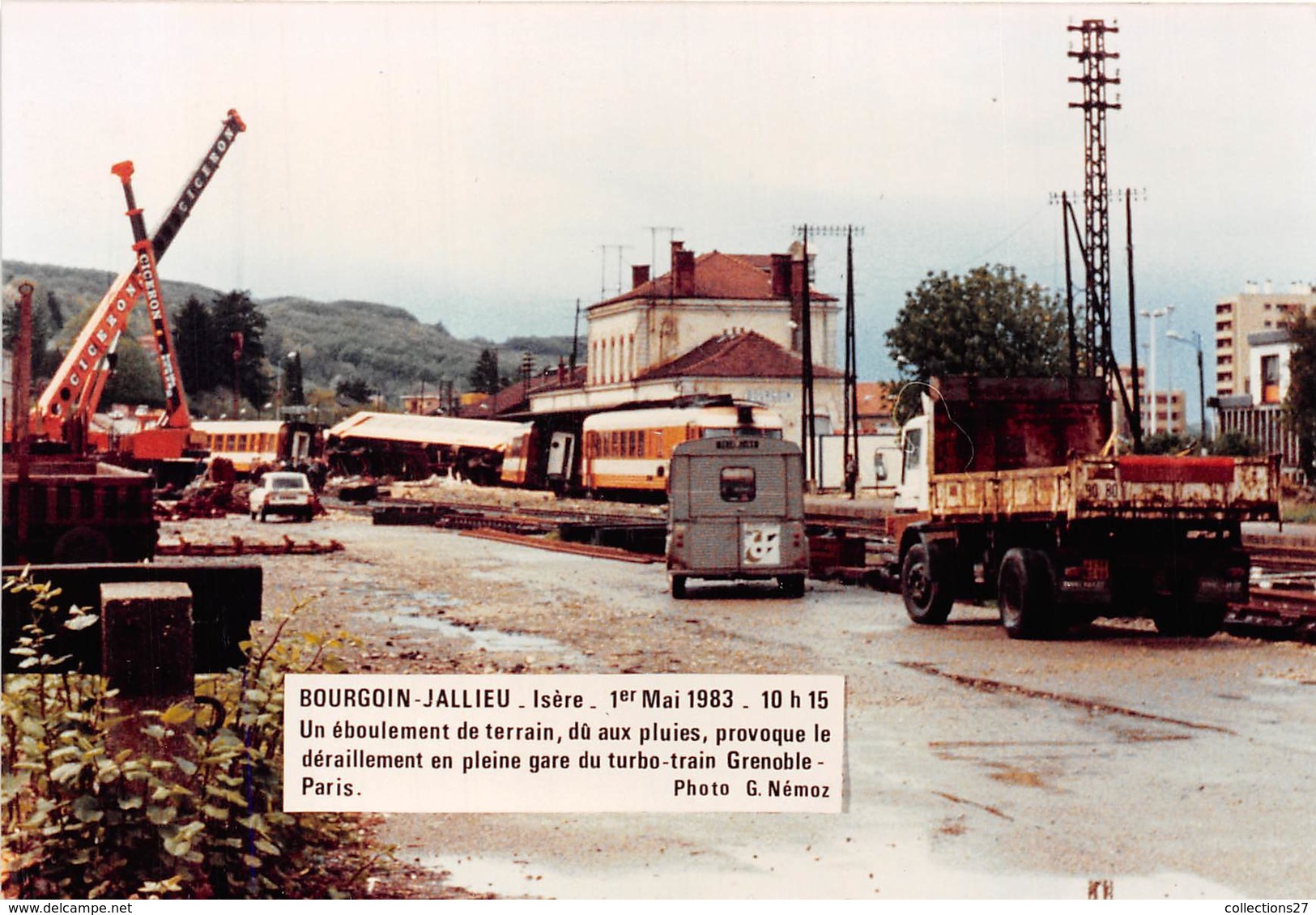 38-BOURGOIN-JALLIEU-1er MAI 1983,15H15 UN EBOULEMENT DE TERRAIN ,DÛ AUX PLUIES LE DERAILLEMENT EN GARE DU TRUBO TRAIN - Bourgoin