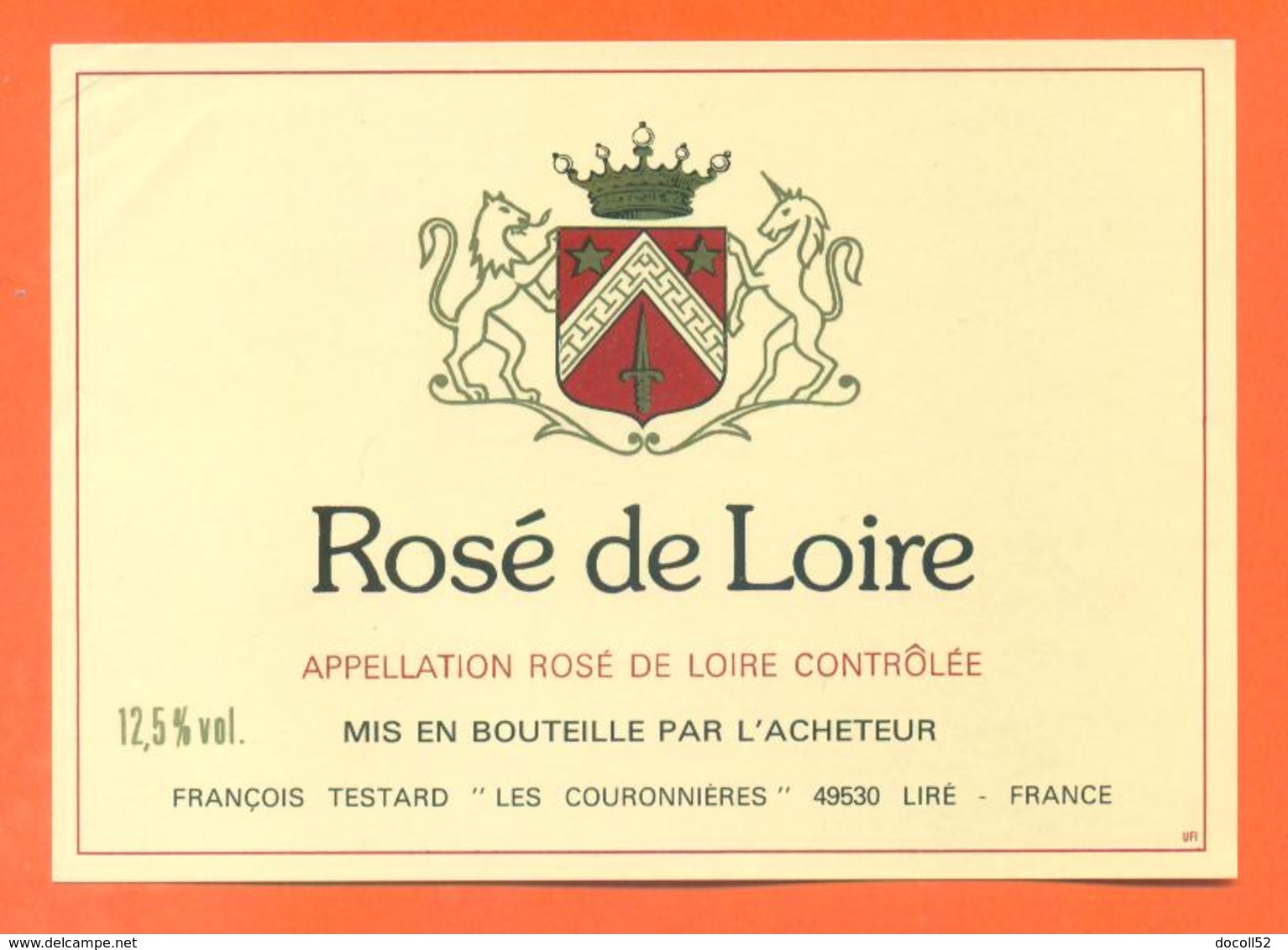 étiquette De Vin Rosé De Loire François Testard à Liré - Rosés