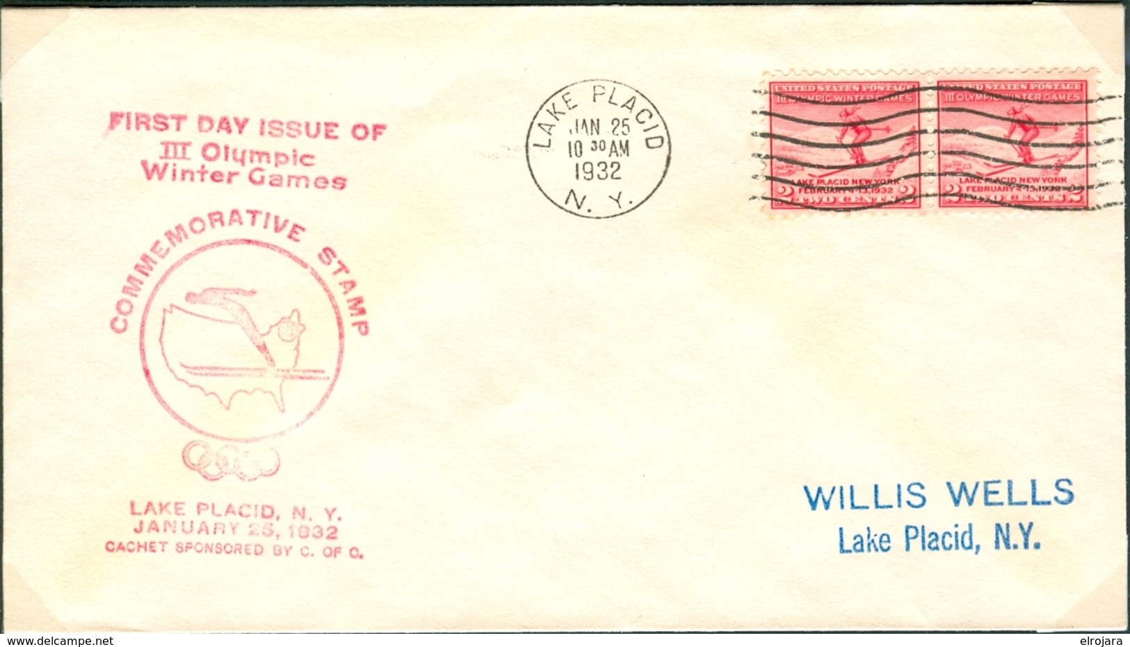 USA FDC 25-1-1932 With Red Cachet - Winter 1932: Lake Placid