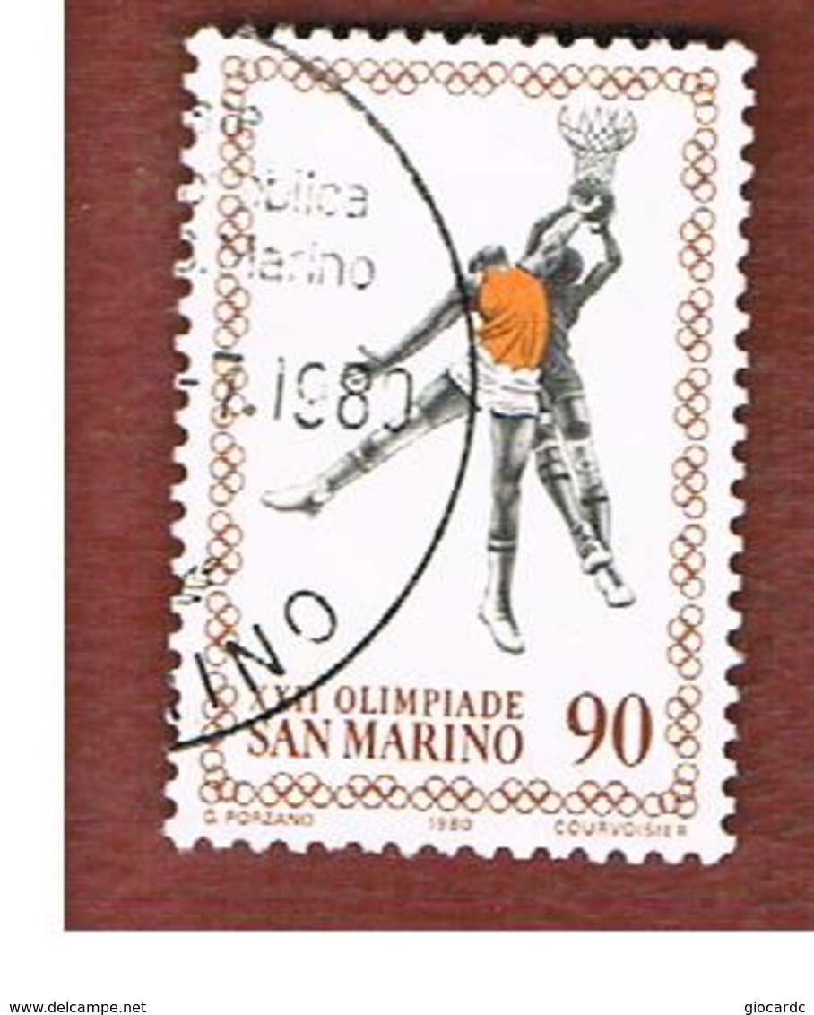 SAN MARINO - UNIF. 1059  - 1980  GIOCHI OLIMPICI: PALLACANESTRO (BASKET)   -  USATI (USED°) - Used Stamps