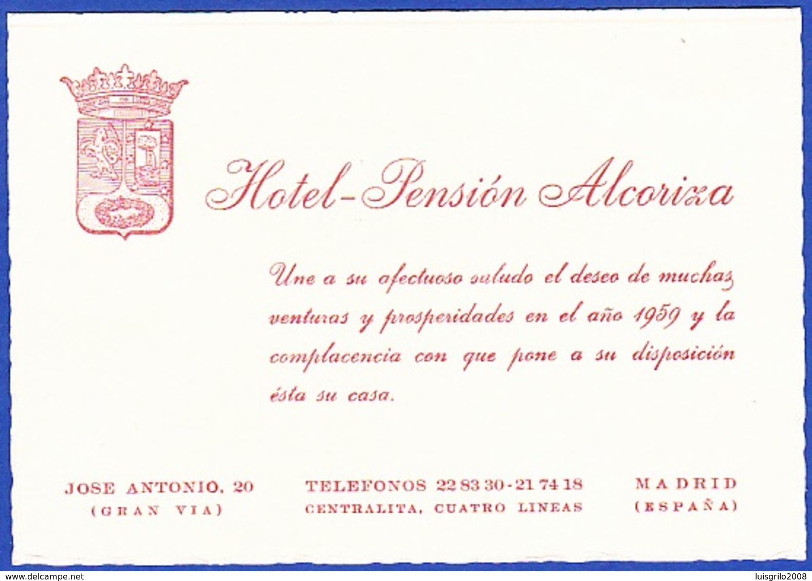 Visit Card - Hotel Pensión  Alcoriza / Gran Via, Madrid - Espagne