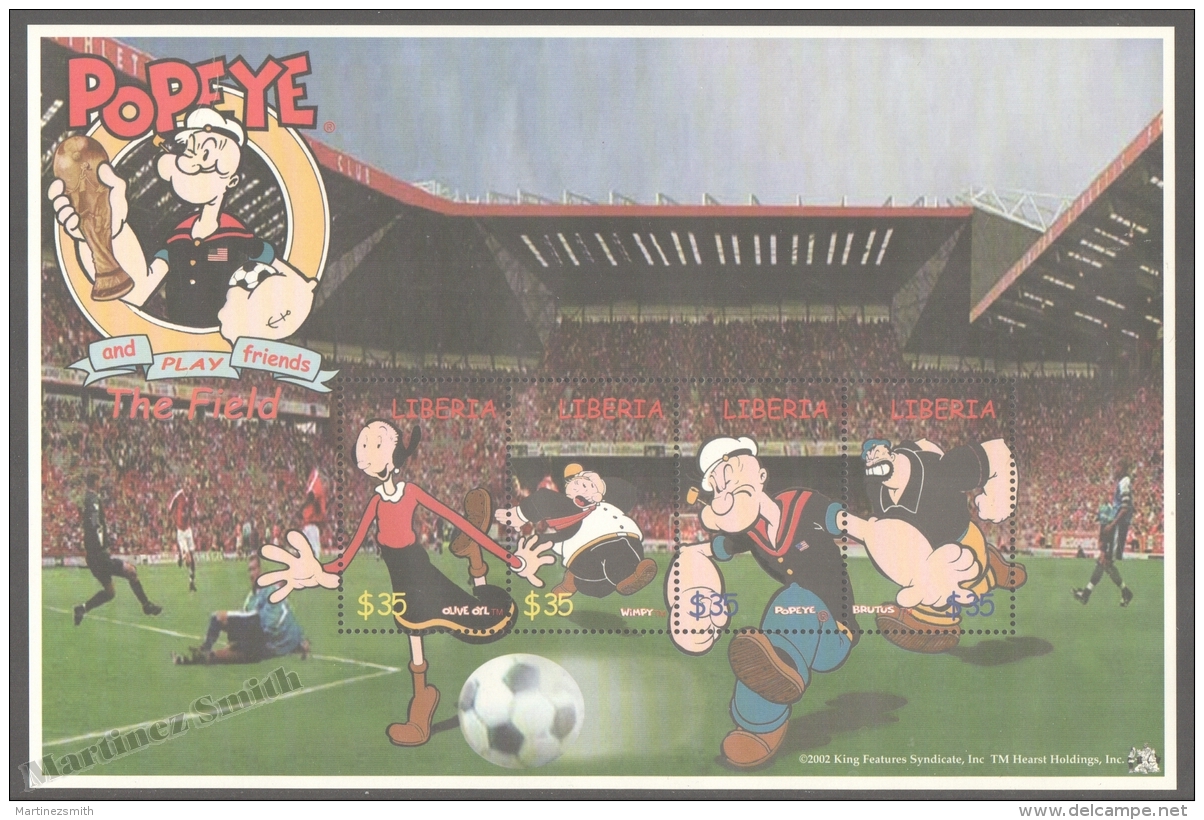 Liberia 2002 Yvert 3949-52, Popeye Cartoon Characters, Football - MNH - Liberia