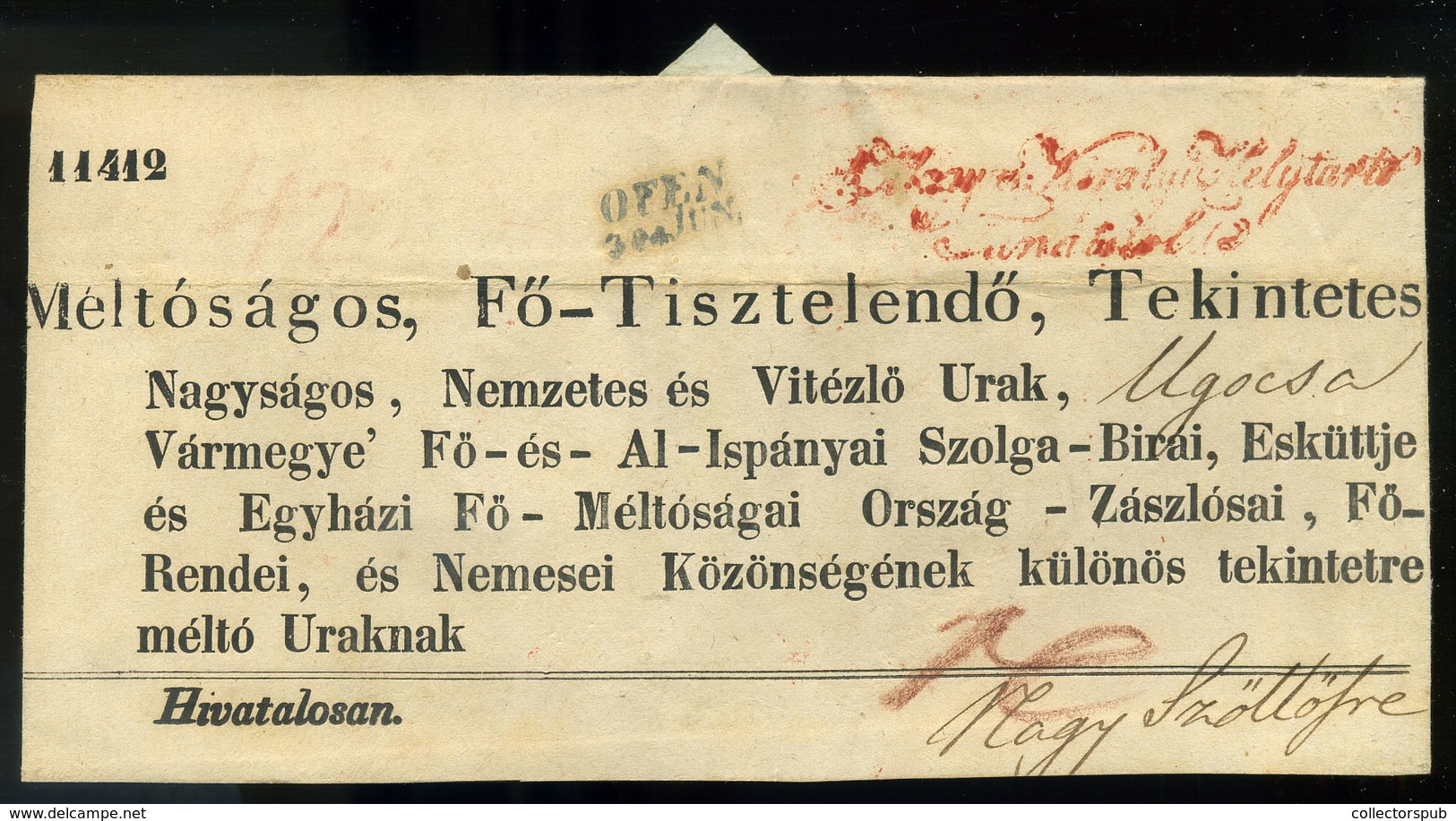 BUDA  1848.07. Hivatalos Helytartótanácsi Boríték Nagyszőllősre Küldve  /  BUDA 1848.07. Official Governor's Committee C - ...-1867 Prephilately