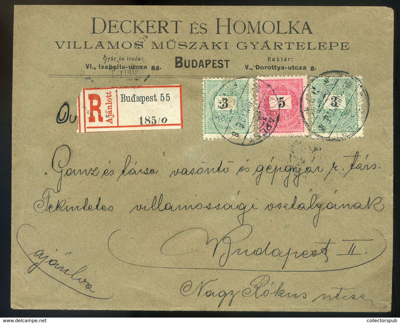 BUDAPEST 1899. Dekoratív , Helyi Ajánlott 5+2*3Kr-os Levél, Céges Levélzáróval  /  BUDAPEST 1899 Decorative Local Reg. 5 - Used Stamps