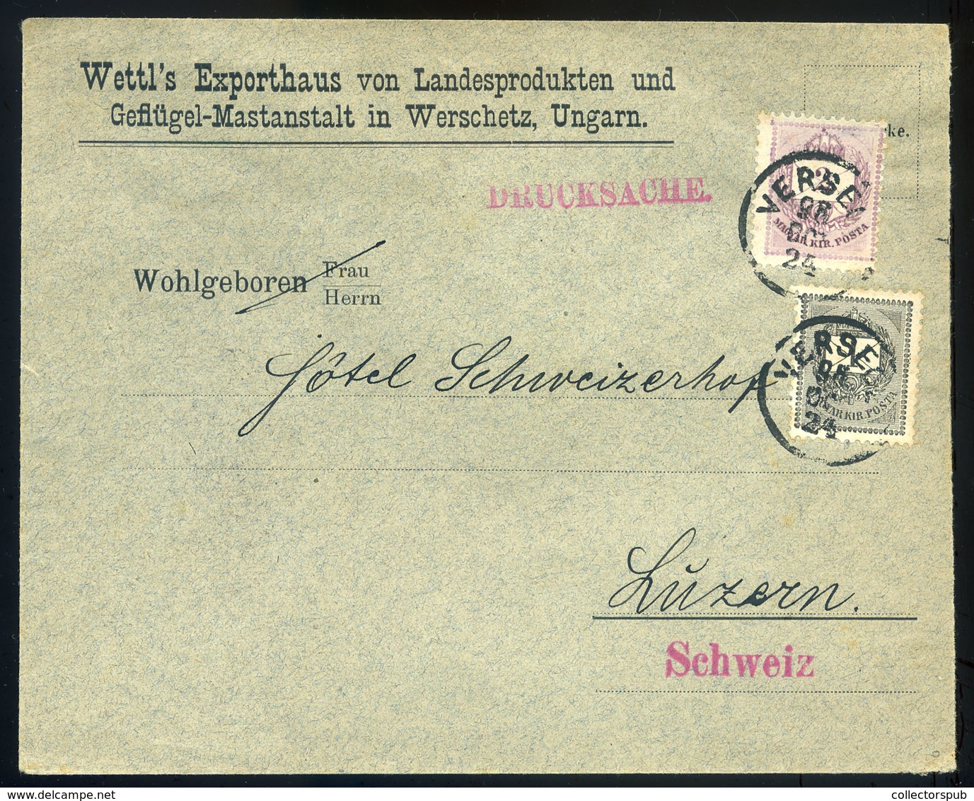 VERSEC 1898. Céges Levél 2+1Kr Svájcba Küldve  /  VERSEC 1898 Corp. Letter 2+1Kr To Switzerland - Used Stamps