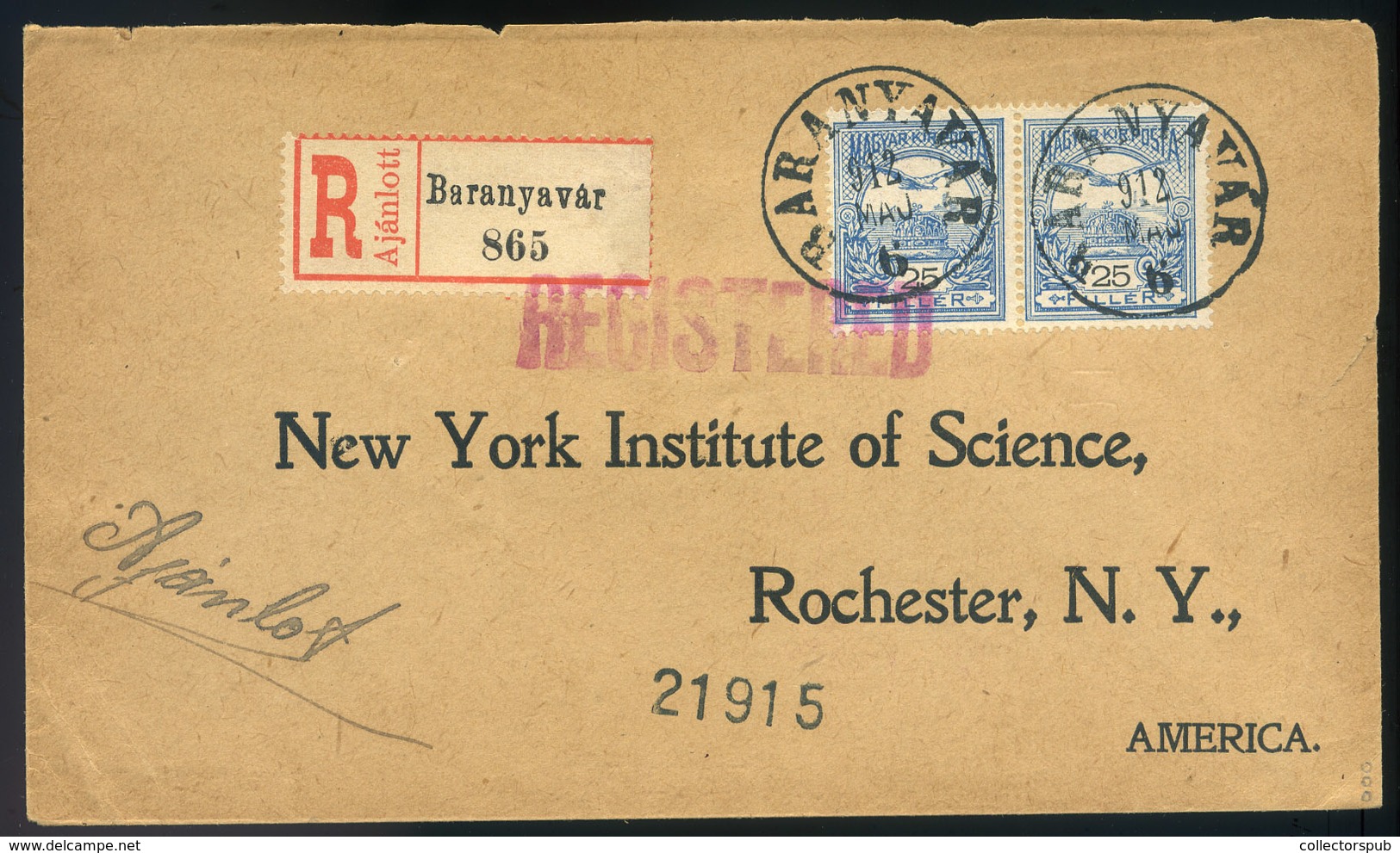 BARANYAVÁR 1912. Szép Ajánlott Levél Rochester , Az USA-ba Küldve  /  BARANYAVÁR 1912 Nice Reg. Letter Rochester To USA - Used Stamps