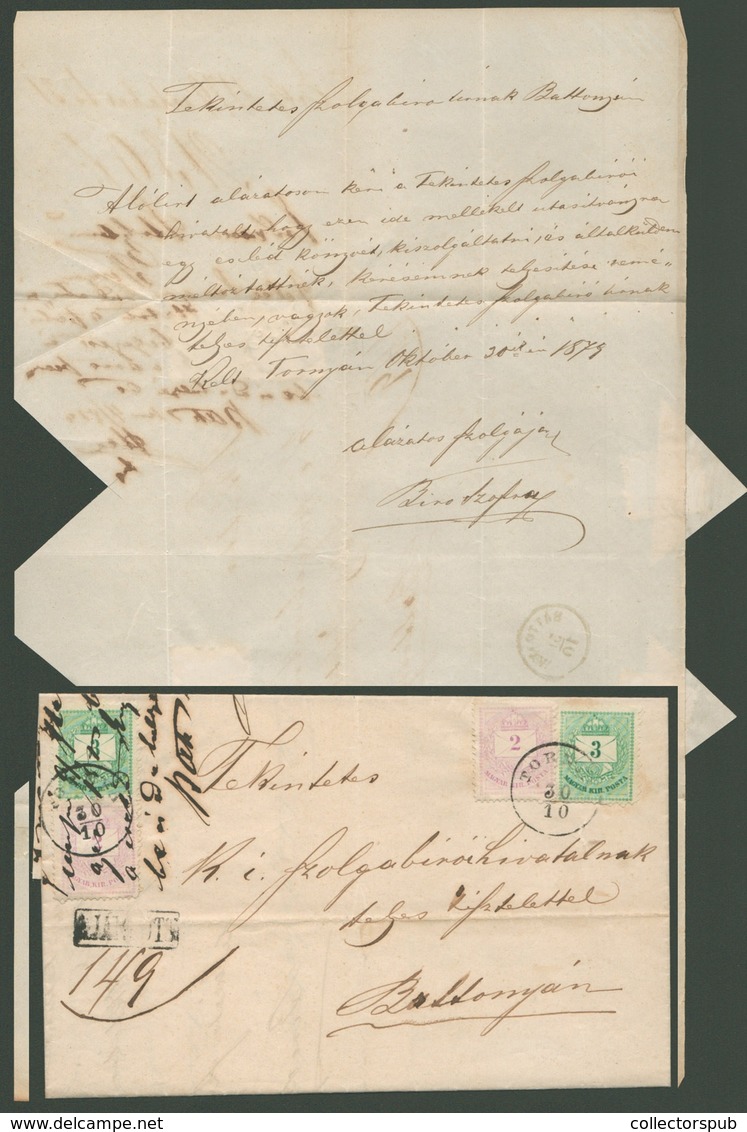 TORNYA / Turnu 1879, Krajcáros Ajánlott Levél 3*3Kr +3*2Kr Bérmentesítéssel Battonyára Küldve  /  TORNYA 1879 Kr Reg. Le - Used Stamps