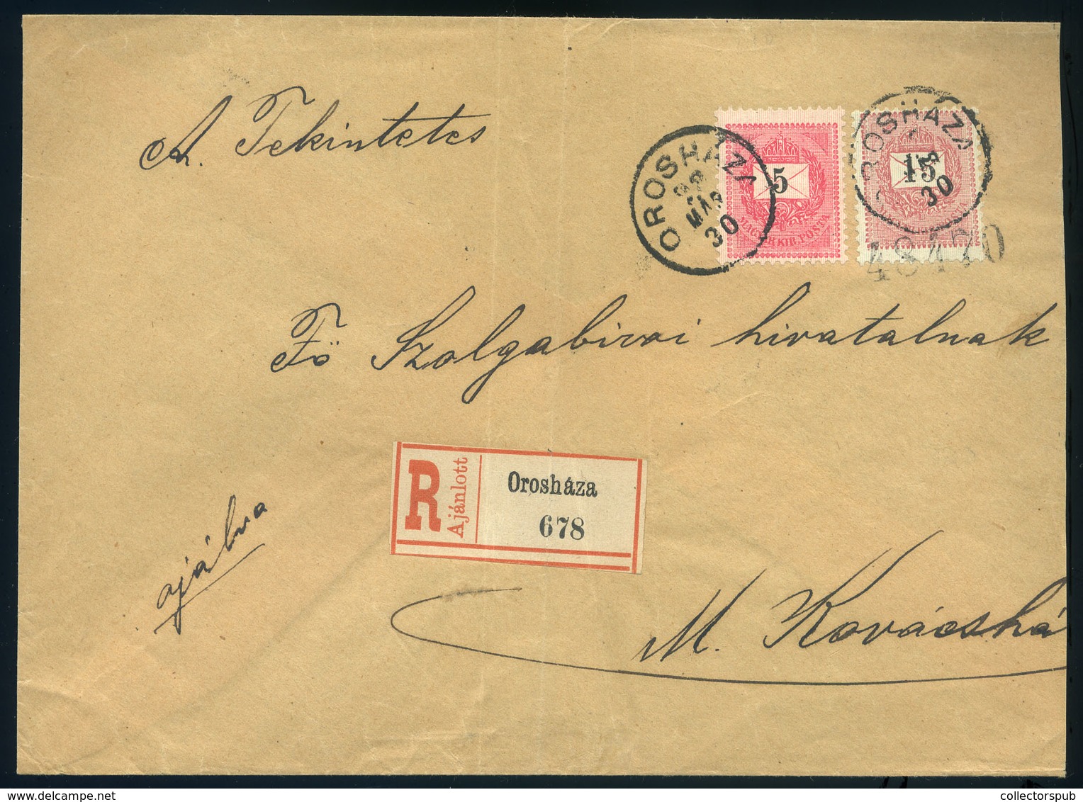 OROSHÁZA 1898. Ajánlott Levél 15Kr+5Kr Mezőkovácsházára Küldve  /  OROSHÁZA 1898 Reg. Letter 15Kr+5Kr To Mezőkovácsháza - Used Stamps