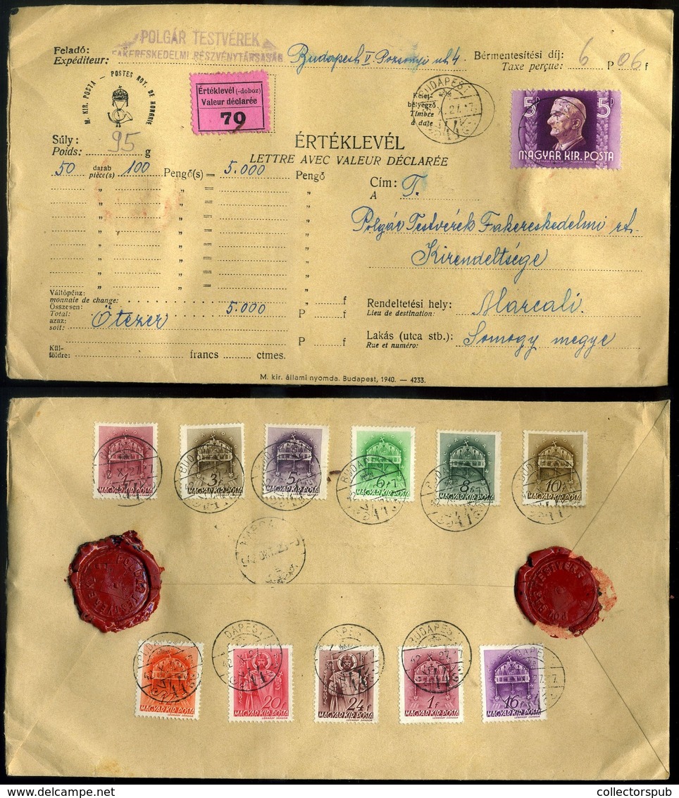 BUDAPEST 1942. Szép értéklevél, 12 Bélyeges Bérmentesítéssel, Közte Horthy 5P Marcaliba Küldve  /  BUDAPEST 1942 Nice Mo - Covers & Documents