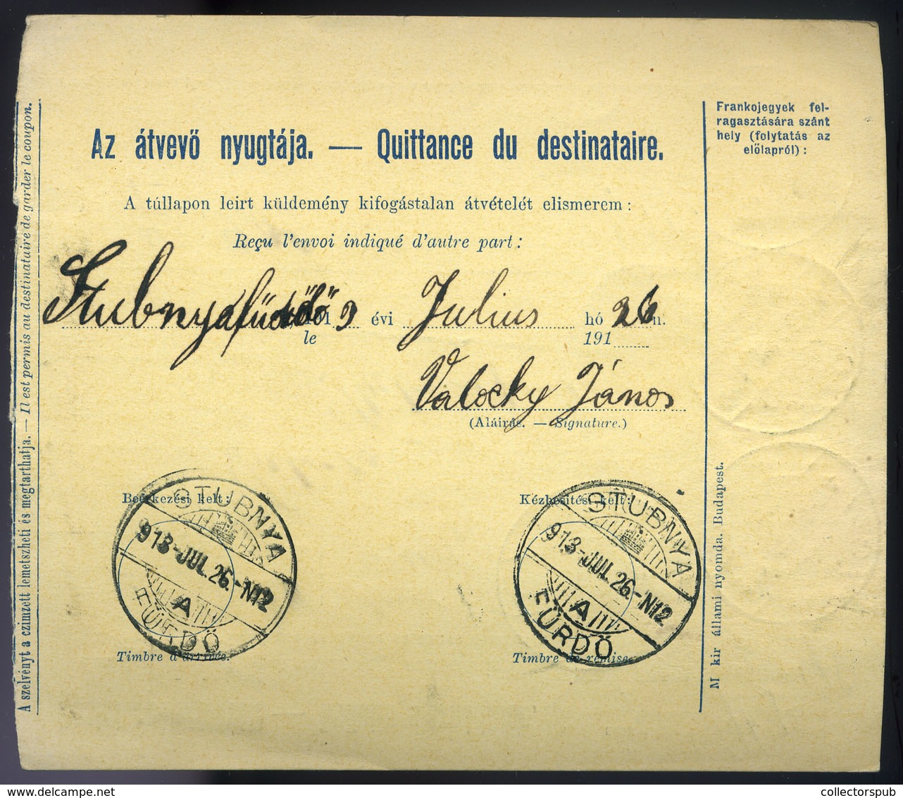 BOSÁC 1913. Csomagszállító Háromszínű Bérmentesítéssel Stubnyafürdőre Küldve  /  BOSÁC 1913 Parcel Postcard 3 Color Fran - Used Stamps