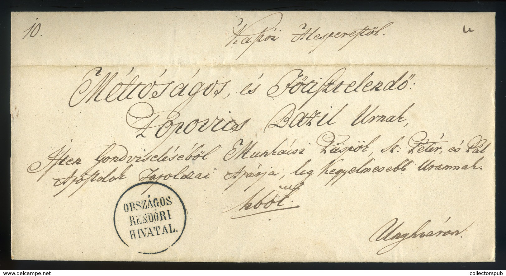 1849.01. Hivatalos Boríték Országos Rendőri Hivatal Ritka Bélyegzéssel Ungvárra Küldve   /  1849.01. Official Cov. Nat.  - ...-1867 Préphilatélie